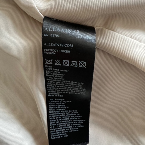 AllSaints | Prescott Leather Biker Jacket in Cream | Sz 0 - Picture 3 of 5